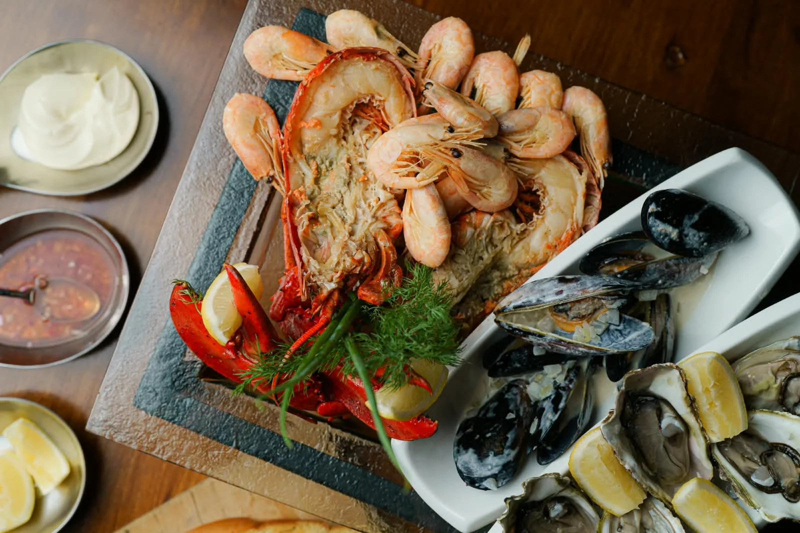Actual EAT seafood platter with lobster, prawns, mussels and oysters